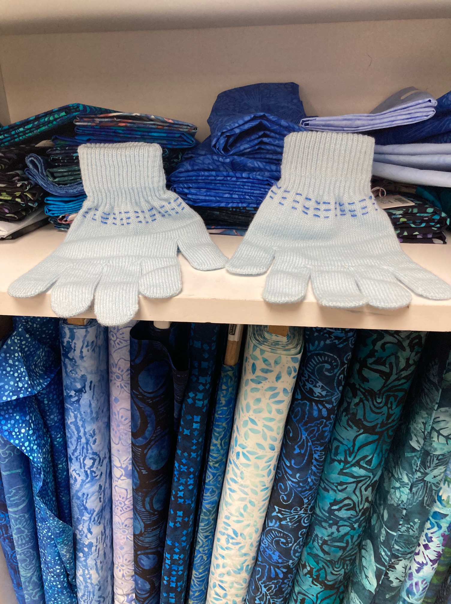 Blue Gloves at Santa Fe Quilting